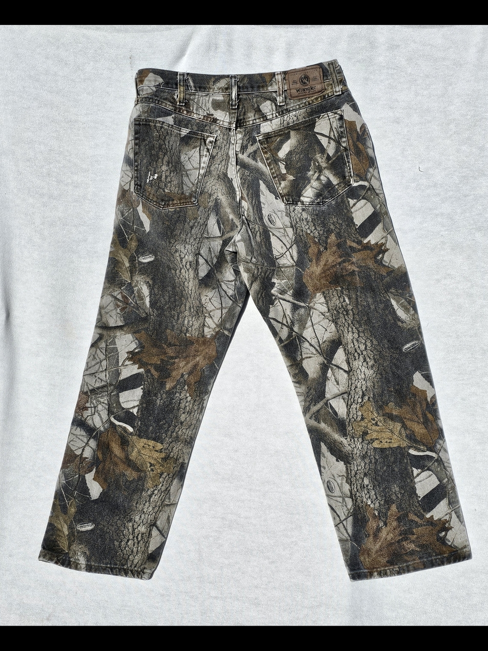 Wrangler Brown and Olive Leather Patch Jeans - Picture 2 of 7
